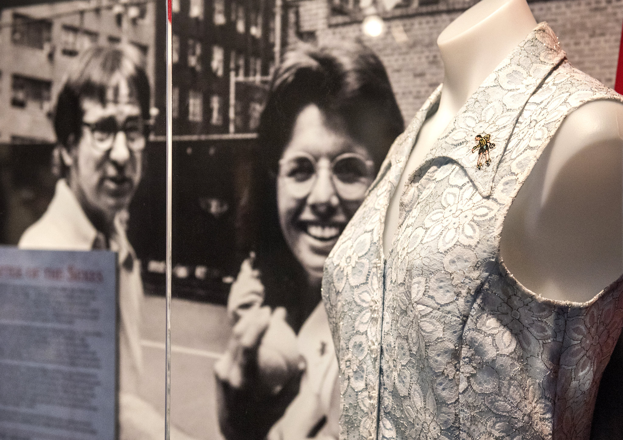 Tennis dress worn by Billie Jean King on view in the "Get in the Game" exhibition at the LBJ Presidential Library.